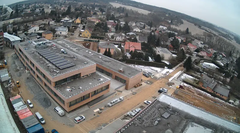 Aerial view of a construction site from a timelapse camera